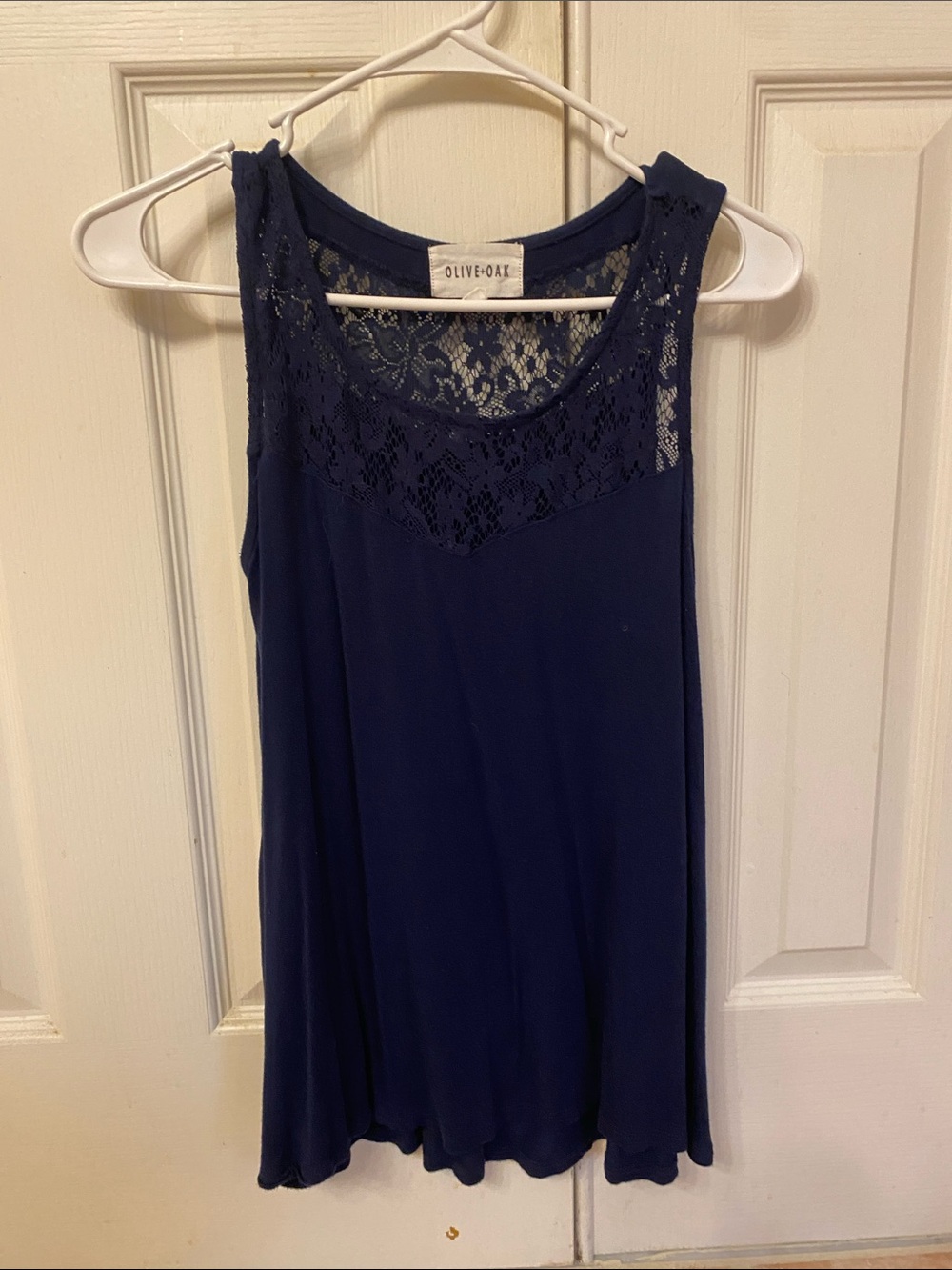 Olive & Oak Navy Lace Yoke Sleeveless Top